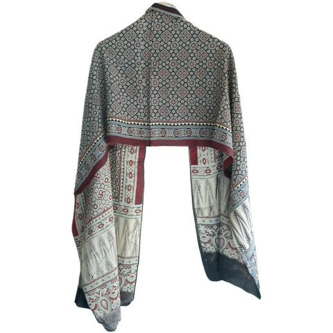 Ajrakh Hand Block Print Cotton Stole for Women | Ethnic Scarf | 220×55 cm – ISYVBH-C-12