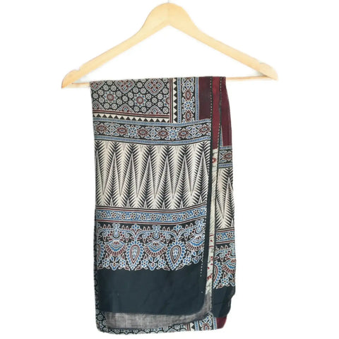 Ajrakh Hand Block Print Cotton Stole for Women | Ethnic Scarf | 220×55 cm – ISYVBH-C-12