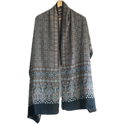 Ajrakh Hand Block Print Cotton Stole for Women | Ethnic Scarf | 220×55 cm – ISYVBH-C-13