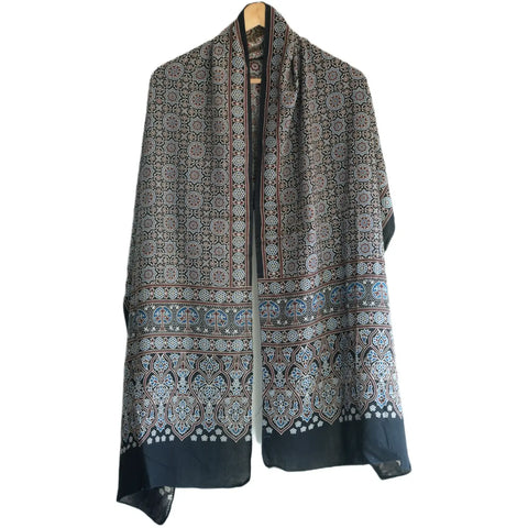 Ajrakh Hand Block Print Cotton Stole for Women | Ethnic Scarf | 220×55 cm – ISYVBH-C-13