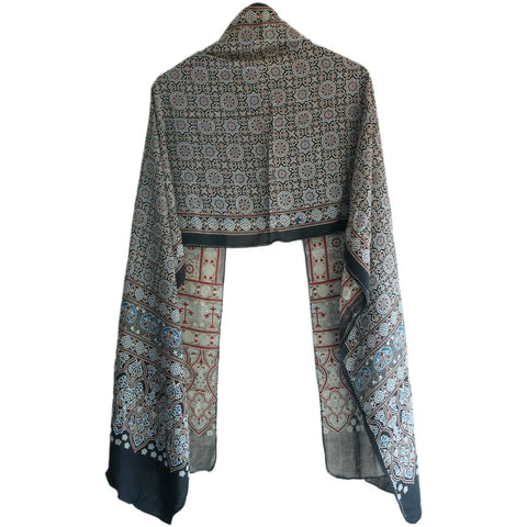 Ajrakh Hand Block Print Cotton Stole for Women | Ethnic Scarf | 220×55 cm – ISYVBH-C-13