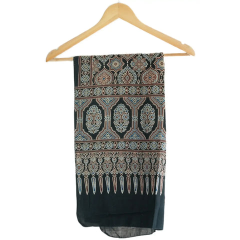 Ajrakh Hand Block Print Cotton Stole for Women | Ethnic Scarf | 220×55 cm – ISYVBH-C-15
