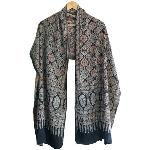 Ajrakh Hand Block Print Cotton Stole for Women | Ethnic Scarf | 220×55 cm – ISYVBH-C-15