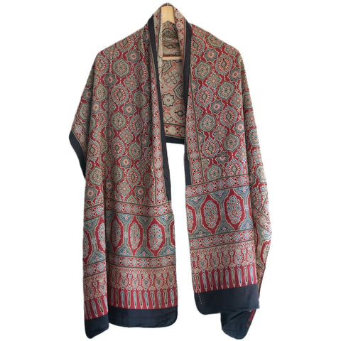 Ajrakh Hand Block Print Cotton Stole for Women | Ethnic Scarf | 220×55 cm – ISYVBH-C-16