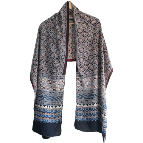 Ajrakh Hand Block Print Cotton Stole for Women | Ethnic Scarf | 220×55 cm – ISYVBH-C-18