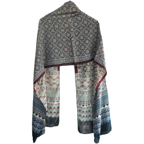Ajrakh Hand Block Print Cotton Stole for Women | Ethnic Scarf | 220×55 cm – ISYVBH-C-18