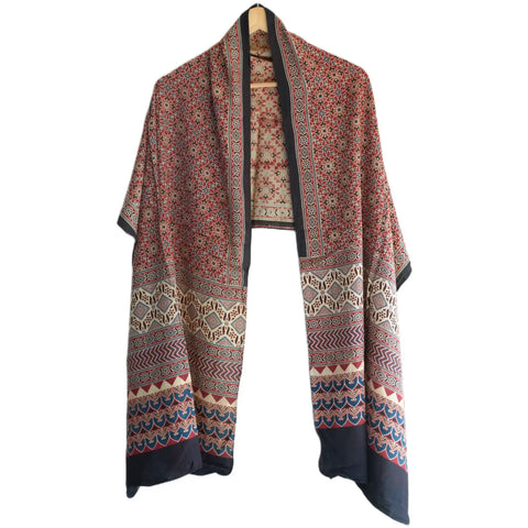 Ajrakh Hand Block Print Cotton Stole for Women | Ethnic Scarf | 220×55 cm – ISYVBH-C-19