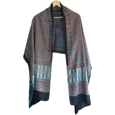 Ajrakh Hand Block Print Cotton Stole for Women | Ethnic Scarf | 220×55 cm – ISYVBH-C-20
