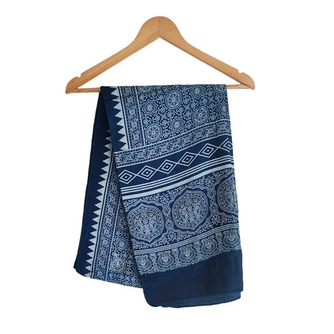 Ajrakh Hand Block Print Cotton Dupatta ISYVBH-D01 | Full Hanger View