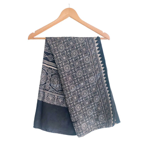 Ajrakh Hand Block Print Cotton Dupatta ISYVBH-D02 | Full Hanger View