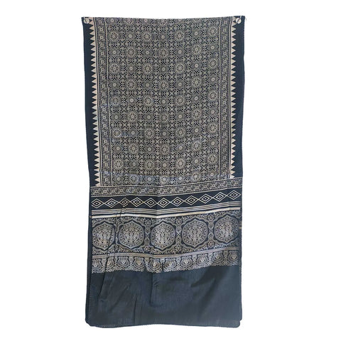ISYVBH-D02 Ajrakh Dupatta Draped View | Traditional Natural Dye Block Print
