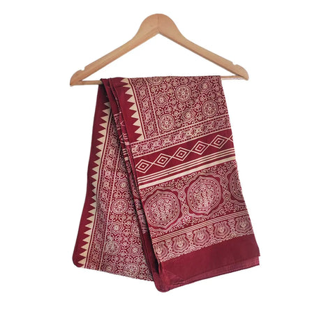 Ajrakh Hand Block Print Cotton Dupatta ISYVBH-D03 | Full Hanger View
