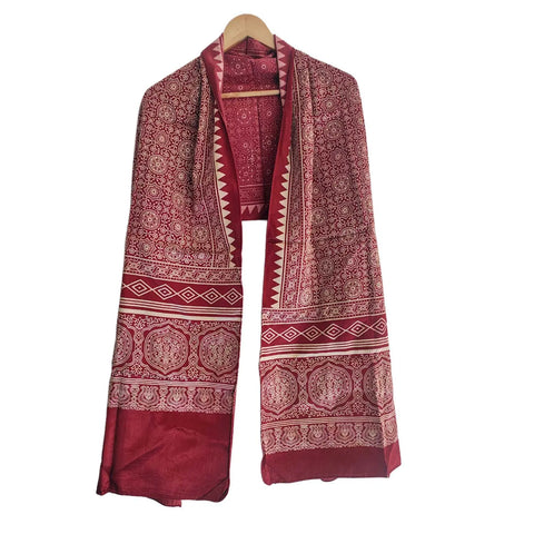 ISYVBH-D03 Ajrakh Dupatta Draped View | Traditional Natural Dye Block Print