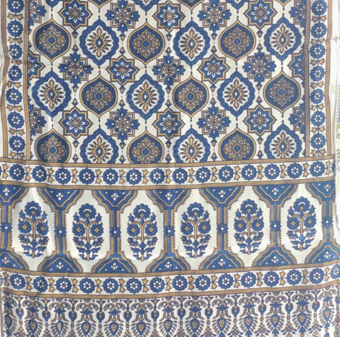 Ivory Ajrakh Hand Block Print Modal Silk Stole – full flat view