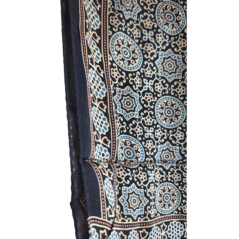 Navy Blue Ajrakh Hand Block Print Modal Silk Stole – close-up of the hand block print texture