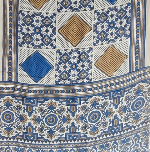 Ivory Ajrakh Hand Block Print Modal Silk Stole – full flat view