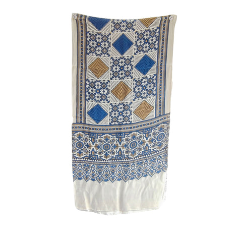 Ivory Ajrakh Hand Block Print Modal Silk Stole – draped and worn view