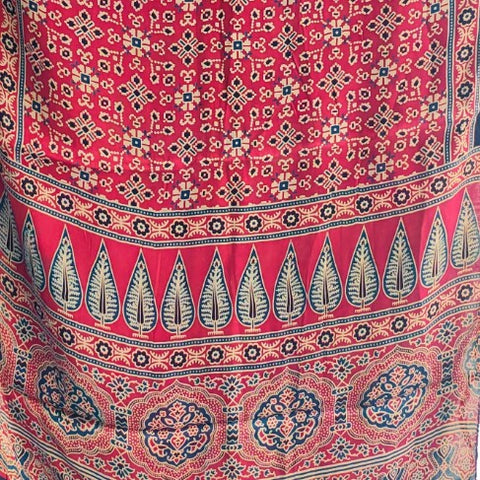 Maroon Red Ajrakh Hand Block Print Modal Silk Stole – full flat view