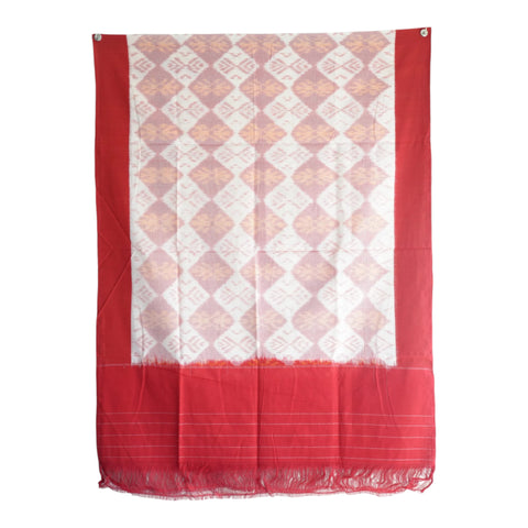 Close-up of mauve diamond argyle Ikkat weave on white cotton dupatta - ISYVIK-C