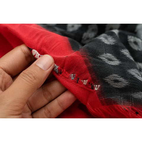 Black Red Ikkat Cotton Dupatta | Handwoven Diamond Weave | 250x90cm