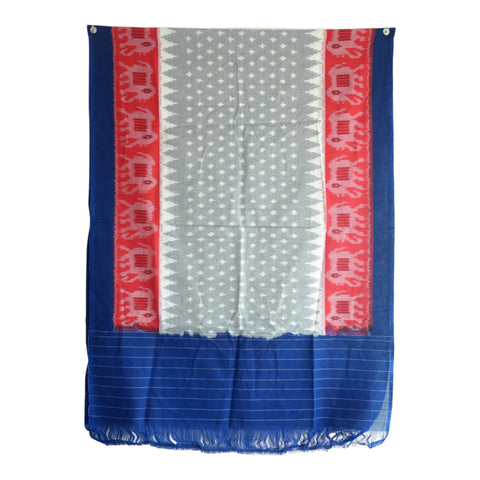 Close-up of white star arrow Ikkat motif on grey cotton dupatta - ISYVIK-G