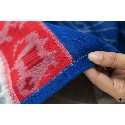 Grey Blue Ikkat Cotton Dupatta | Handwoven Star Motif | 250x90cm