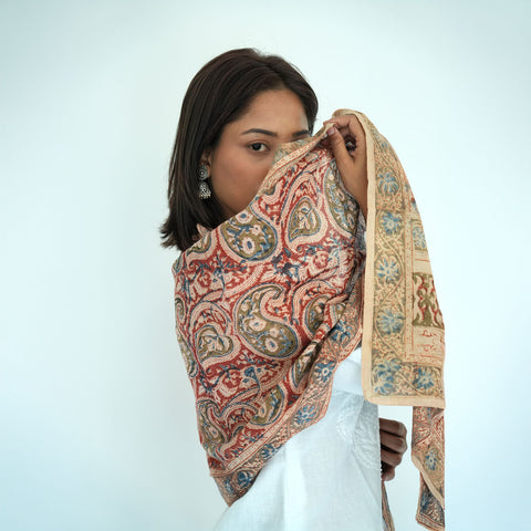 Indian Scarves Women's Kalamkari cotton stole Size  55x194 cm