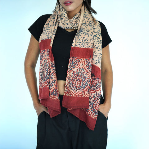 Indian Scarves Women's Kalamkari cotton stole Size 55x194 cm