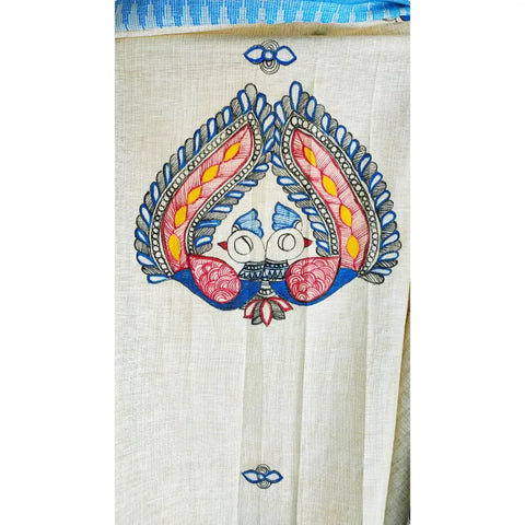 Radha Krishna Madhubani art dupatta draped — traditional Indian ethnic silk wear