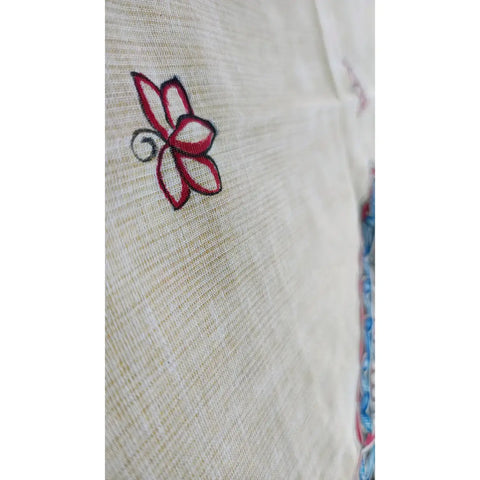 Pink border Ganesha hand painted Madhubani art cotton silk dupatta — full hanger view