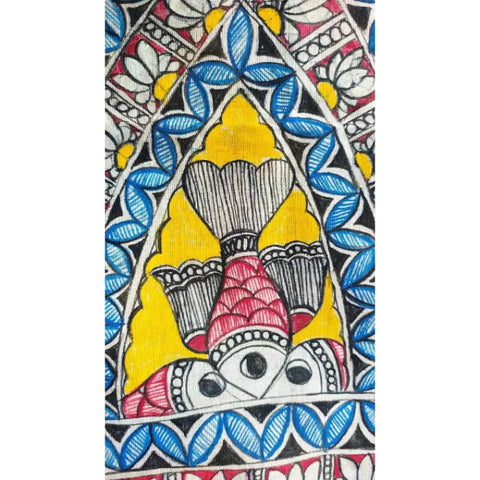 Ganesha Madhubani art dupatta draped over kurta — pink border ethnic styling