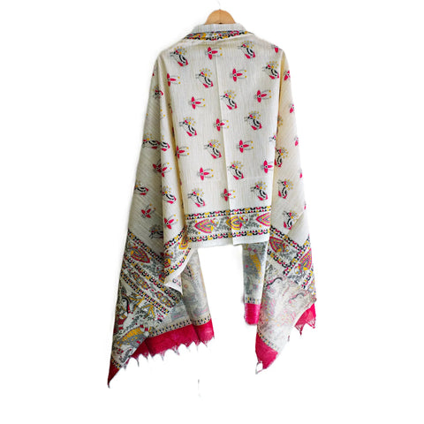Red Madhubani printed dupatta draped over kurta — festive ethnic styling