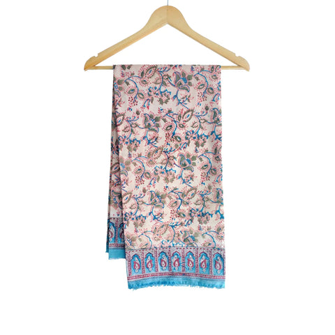 Blush Blue Floral Kalamkari Cotton Dupatta – full product view