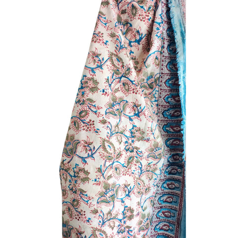 Blush Blue Floral Kalamkari Cotton Dupatta – border detail