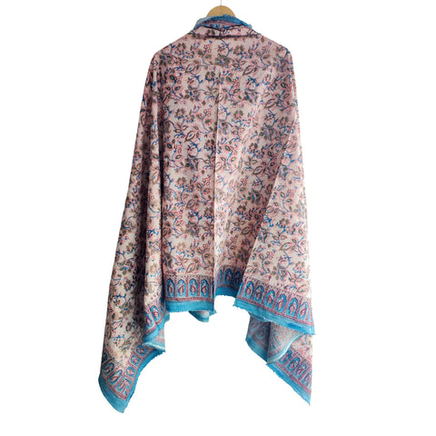 Blush Blue Floral Kalamkari Cotton Dupatta – fabric texture close-up