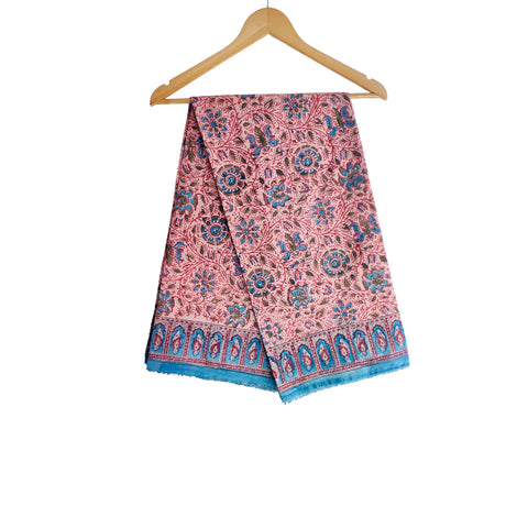 Rose Teal Kalamkari Cotton Dupatta – full product view