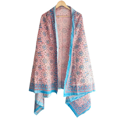 Rose Teal Kalamkari Cotton Dupatta – Kalamkari print detail