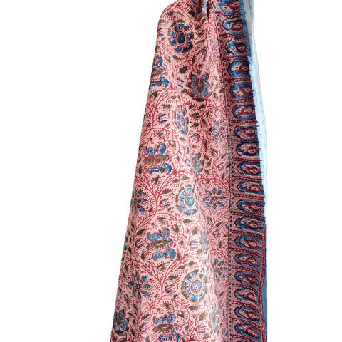 Rose Teal Kalamkari Cotton Dupatta – border detail