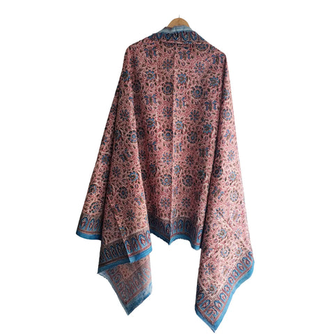 Rose Teal Kalamkari Cotton Dupatta – fabric texture close-up