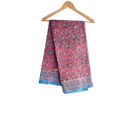 Raspberry Teal Kalamkari Cotton Dupatta – full product view