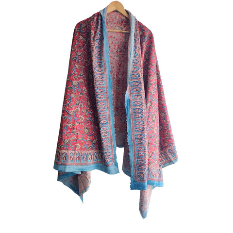 Raspberry Teal Kalamkari Cotton Dupatta – Kalamkari print detail