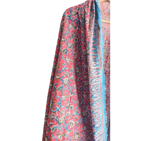 Raspberry Teal Kalamkari Cotton Dupatta – border detail
