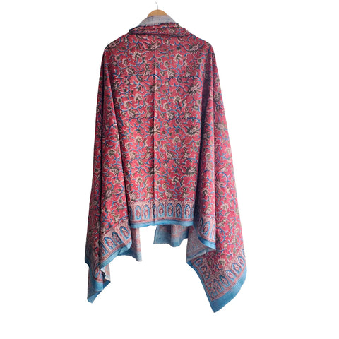 Raspberry Teal Kalamkari Cotton Dupatta – fabric texture close-up