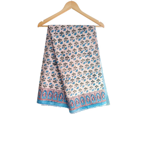 Ivory Turquoise Kalamkari Cotton Dupatta – full product view