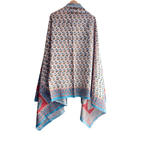 Ivory Turquoise Kalamkari Cotton Dupatta – border detail