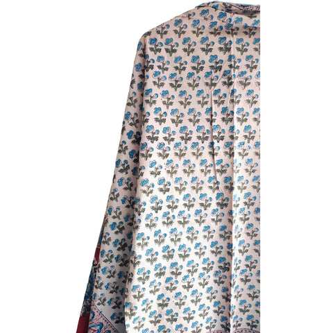 Ivory Turquoise Kalamkari Cotton Dupatta – fabric texture close-up
