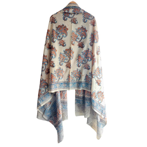 Ivory Blue Kalamkari Cotton Dupatta – fabric texture close-up