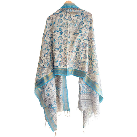 Ivory Sky Blue Kalamkari Cotton Dupatta – styling view