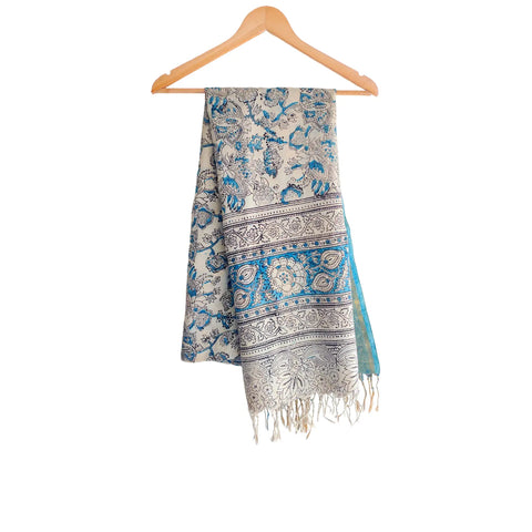 Ivory Sky Blue Kalamkari Cotton Dupatta – additional pattern view