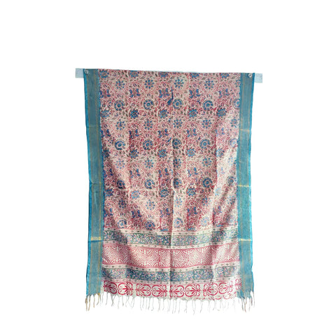 Sand Teal Kalamkari Cotton Dupatta – alternate drape view